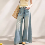 Kroche 2507 蝴蝶结镂空系腰阔腿牛仔裤