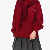 ANN ANDELMAN 2510 假两件披肩连帽毛衣 红