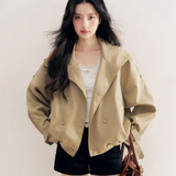 Kroche 2510 大翻领双排扣抽褶短款风衣