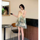 KINGWEN 2508 印花挂脖系带连衣裙