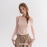 Kroche 2510 撞色假两件一字肩针织衫