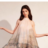 KINGWEN 2508 印花挂脖系带连衣裙