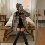 KOREAN COLLECTION 2502 格纹牛角扣衬衫