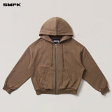 SMFK 2510 十字雕像阔身拉链帽衫 野马棕