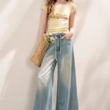 Kroche 2507 蝴蝶结镂空系腰阔腿牛仔裤