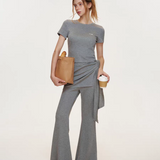 Kroche 2508 砂洗太空层短袖+不规则绑带长裤套装