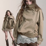 VIA PITTI 2510 复古立领收褶短款风衣外套