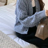 KOREAN COLLECTION 2502 粗棒麻花毛衣外套 蓝