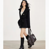 MacyMccoy 2510 大翻领毛衣系带外套 黑