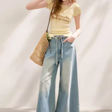 Kroche 2507 蝴蝶结镂空系腰阔腿牛仔裤