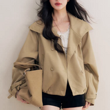 Kroche 2510 大翻领双排扣抽褶短款风衣