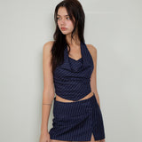 NOT YOUR ROSE 2510 Draping Halter Top (Navy)