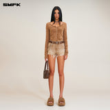 SMFK 2508 飓风褪色修身开衫 野马棕