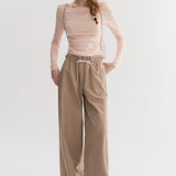 Kroche 2510 撞色假两件一字肩针织衫