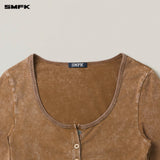 SMFK 2508 飓风褪色修身开衫 野马棕