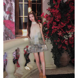 KINGWEN 2508 印花挂脖系带连衣裙