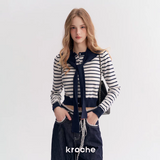 Kroche 2510 撞色条纹针织开衫+海军领披肩 藏青
