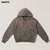 SMFK 2510 野性复古阔身运动拉链帽衫 荒野棕