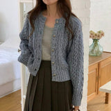 KOREAN COLLECTION 2502 粗棒麻花毛衣外套 蓝