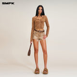 SMFK 2508 飓风褪色修身开衫 野马棕