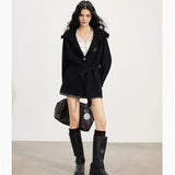 MacyMccoy 2510 大翻领毛衣系带外套 黑