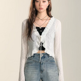 SOMESOWE 2407 荷叶边系带开衫