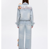 13DE MARZO | 2503 Plaid Cuffed Sleeve Denim Pants Blue