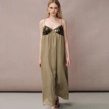 DIANA VEVINA 亚麻亮片拼接连衣裙