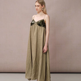 DIANA VEVINA 亚麻亮片拼接连衣裙