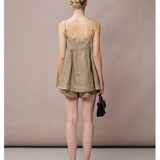 DIANA VEVINA 亚麻亮片拼接吊带+短裤
