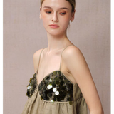 DIANA VEVINA 亚麻亮片拼接吊带+短裤