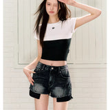 VIA PITTI SS2306 水洗做旧牛仔短裤 黑