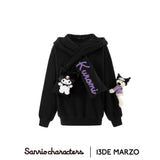 13DE MARZO | SS2309 Kuromi Bear Scarf Fleece Hoodie