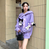 13DE MARZO | SS2402 Kuromi Bear Scarf Fleece Hoodie