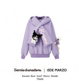 13DE MARZO | SS2402 Kuromi Bear Scarf Fleece Hoodie