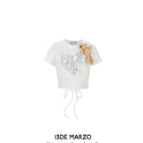 13DE MARZO | SS2404 Rhinestone Heart Logo Tee White