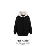 13DE MARZO | 2410 Bear Zip Fuzzy Hoodie Black