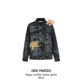 13DE MARZO | 2501 Slogan Graffiti Denim Jacket Black