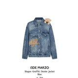13DE MARZO | 2501 Slogan Graffiti Denim Jacket Blue