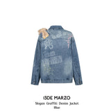 13DE MARZO | 2501 Slogan Graffiti Denim Jacket Blue