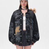 13DE MARZO | 2501 Slogan Graffiti Denim Jacket Black