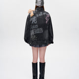 13DE MARZO | 2501 Slogan Graffiti Denim Jacket Black