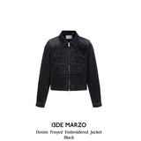 13DE MARZO | 2504 Denim Frayed Embroidered Jacket Black
