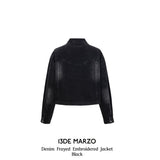 13DE MARZO | 2504 Denim Frayed Embroidered Jacket Black