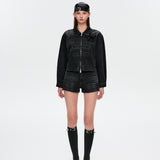 13DE MARZO | 2504 Denim Frayed Embroidered Jacket Black