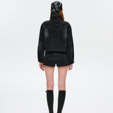 13DE MARZO | 2504 Denim Frayed Embroidered Shorts Black