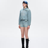 13DE MARZO | 2504 Denim Frayed Embroidered Shorts Blue