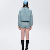 13DE MARZO | 2504 Denim Frayed Embroidered Shorts Blue