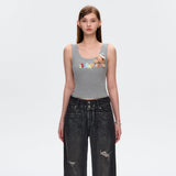 13DE MARZO | 2504 Embroidered Colour-block Letter Tank Grey
