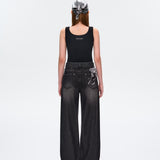 13DE MARZO | 2504 Embroidered Colour-block Letter Tank Black